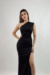 Vestido Midi One Shoulder Negro