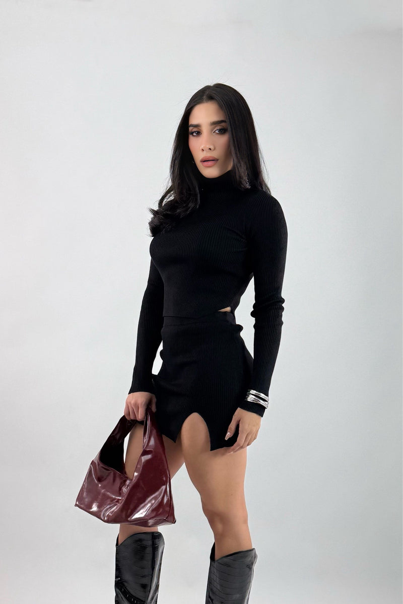 Set Blusa y Falda Tela Punto Negro