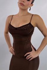 Vestido Corset Mesh Cafe