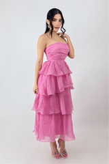 Vestido Midi de Olanes Rosa