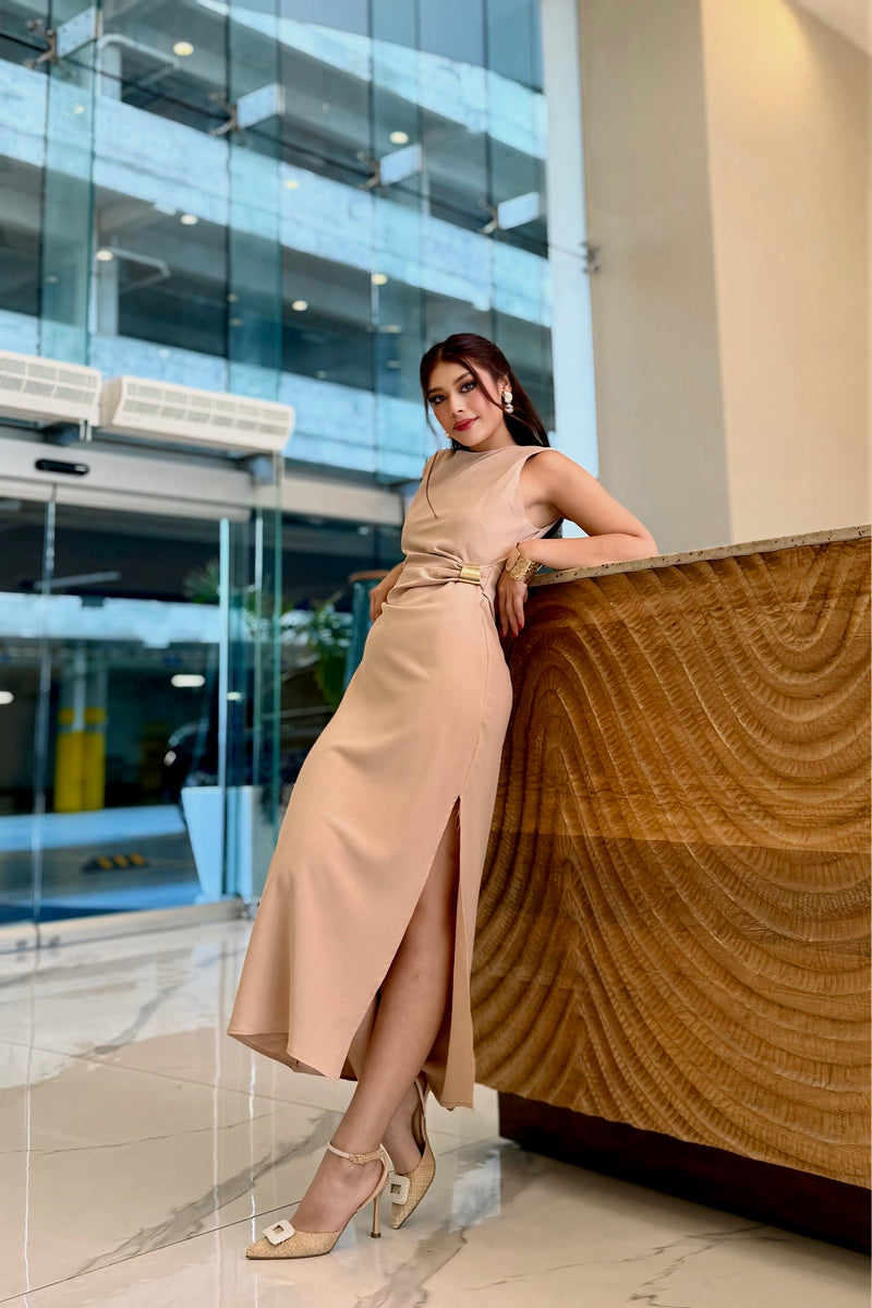 Vestido Midi App Dorada Beige