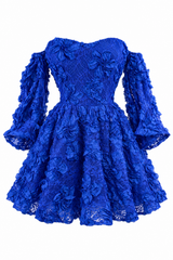 Vestido Corto Encaje Azul