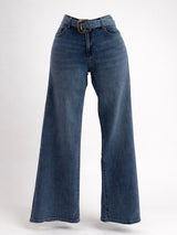 Pantalon con Cinto Rhinestone Denim
