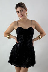 Vestido Corto Lentejuela Negro