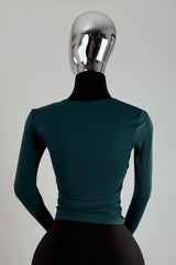 Blusa Manga Larga Escote Ruched Verde