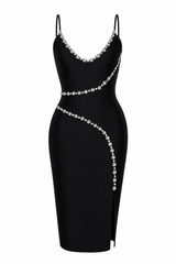 Vestido Midi Bandage Con Pedreria Negro