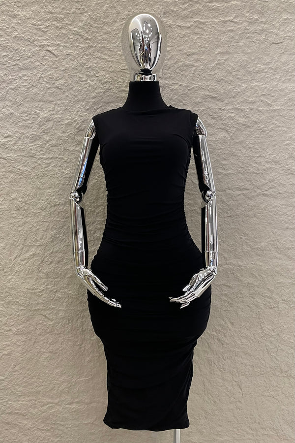 Vestido Midi Ruched Negro