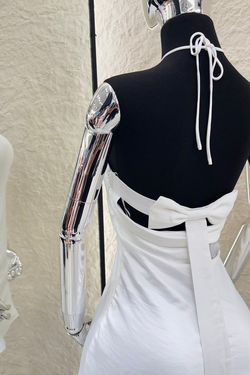 Vestido Halter Satinado Blanco
