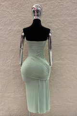 Vestido Largo Mesh Strapless Menta