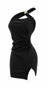 Vestido con App Dorada One Shoulder Negro