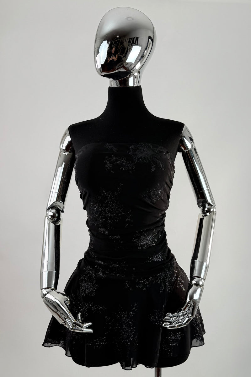 Vestido Strapless Ruched Shiny Negro