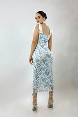 Vestido Midi Floreado Azul