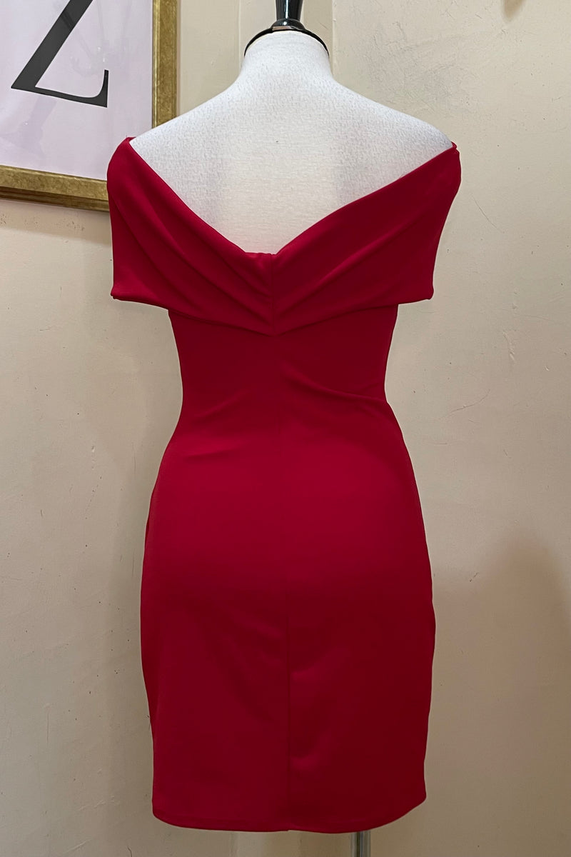 Vestido Off Shoulder Moño Rojo