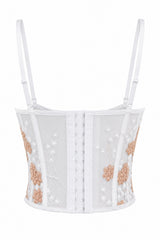 Corset de Tirantes Estampado Floreado Blanco