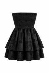 Vestido Strapple Negro Con Olanes