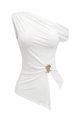 Blusa Asimetrica Ruched Blanca