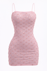 Vestido Corto App de Flores Rosa