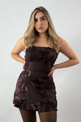 Vestido Strapless Encaje Cafe