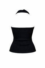 Croptop Ruffle Halter Negro