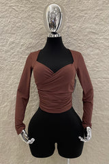 Blusa Manga Larga Ruched Cafe