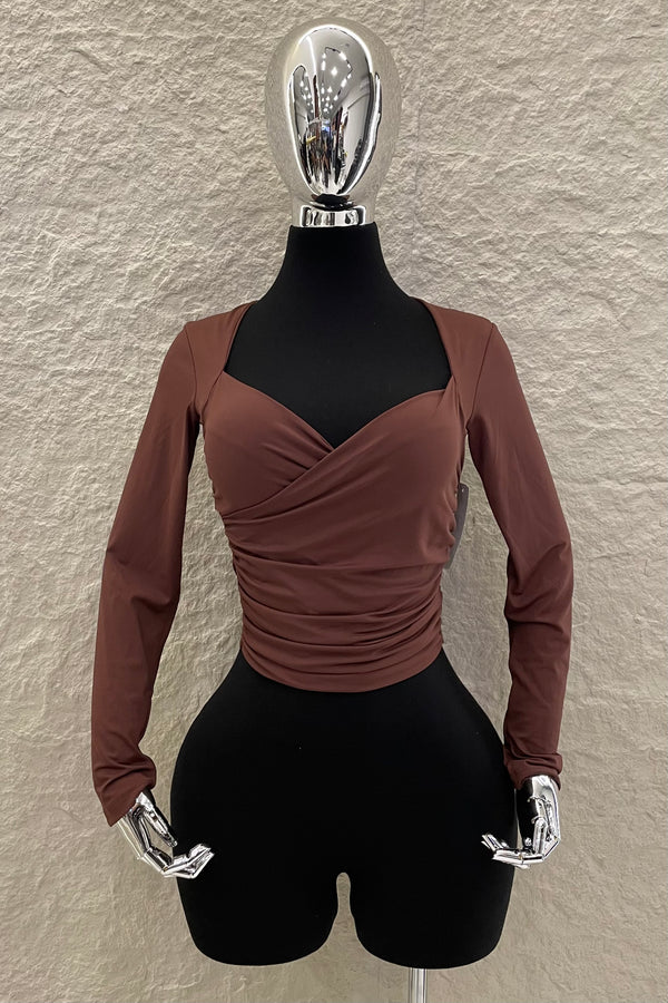 Blusa Manga Larga Ruched Cafe