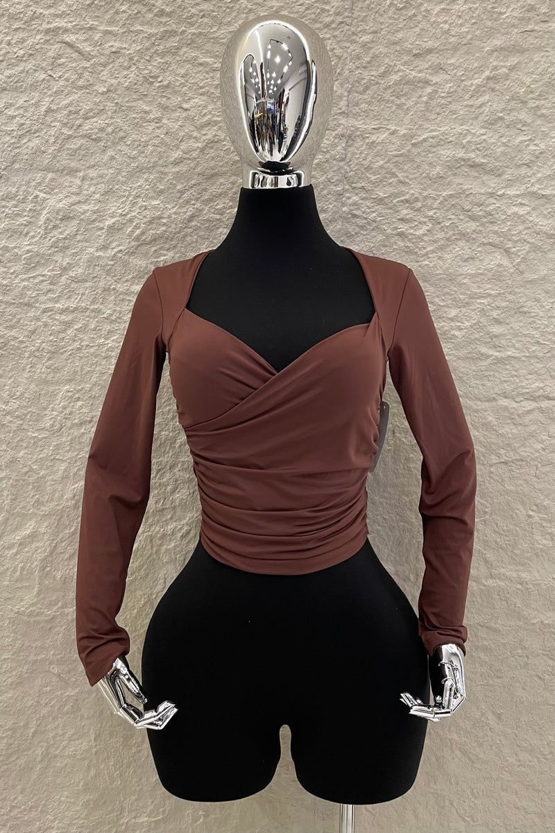 Blusa Manga Larga Ruched Cafe