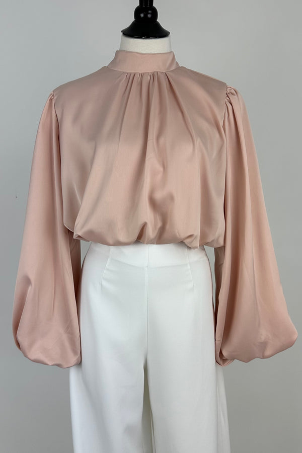 Blusa Corta Con Mangas Abullonadas Rosa