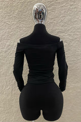 Top Off Shoulder Manga Larga Negro