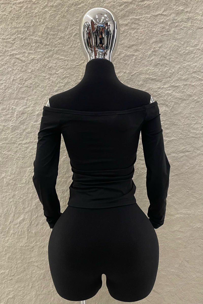 Top Off Shoulder Manga Larga Negro