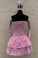 Vestido Gingham Strapless Rosa