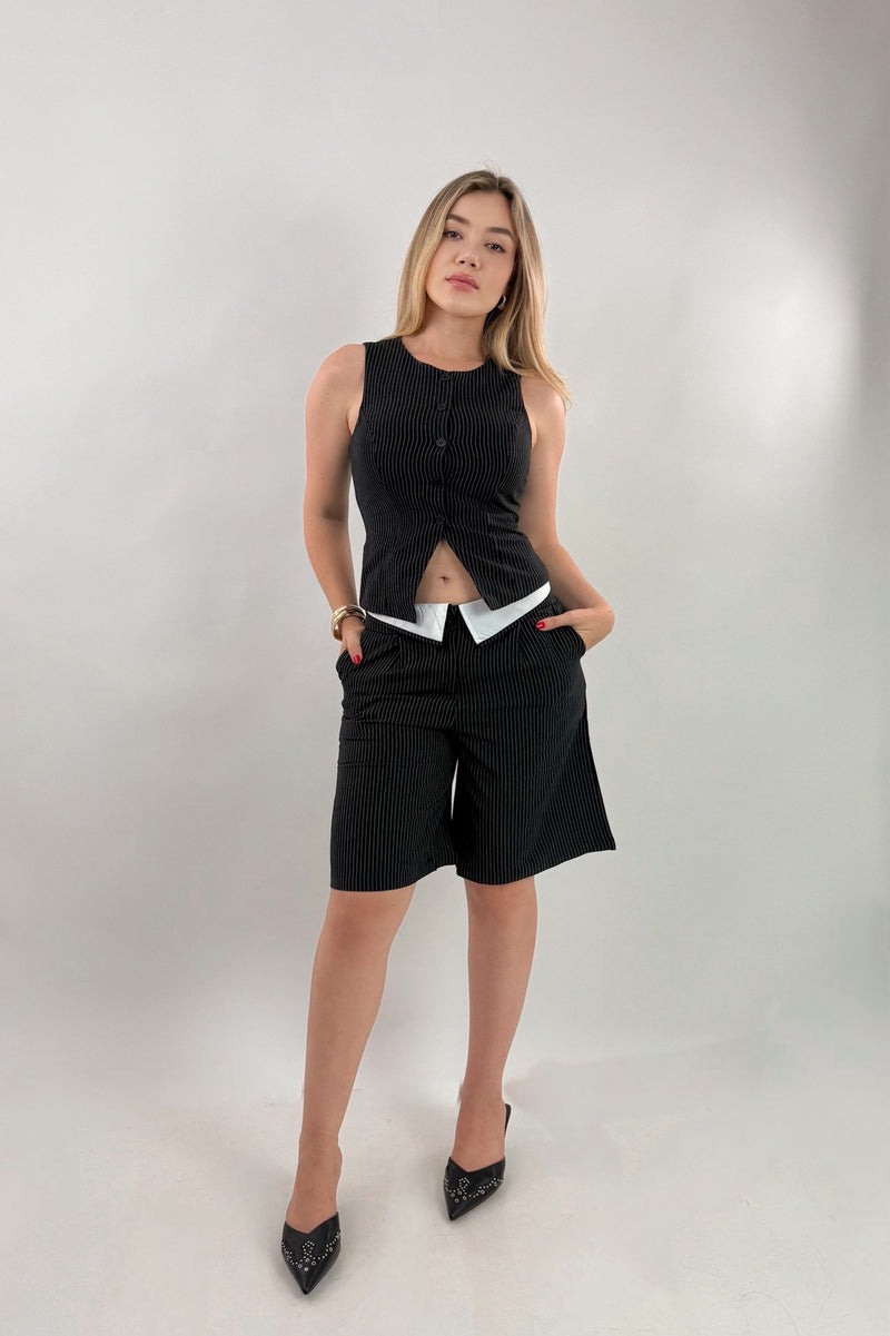 Set Chaleco y Short Rayas Negro
