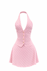 Set Chaleco y Falda Polka Rosa