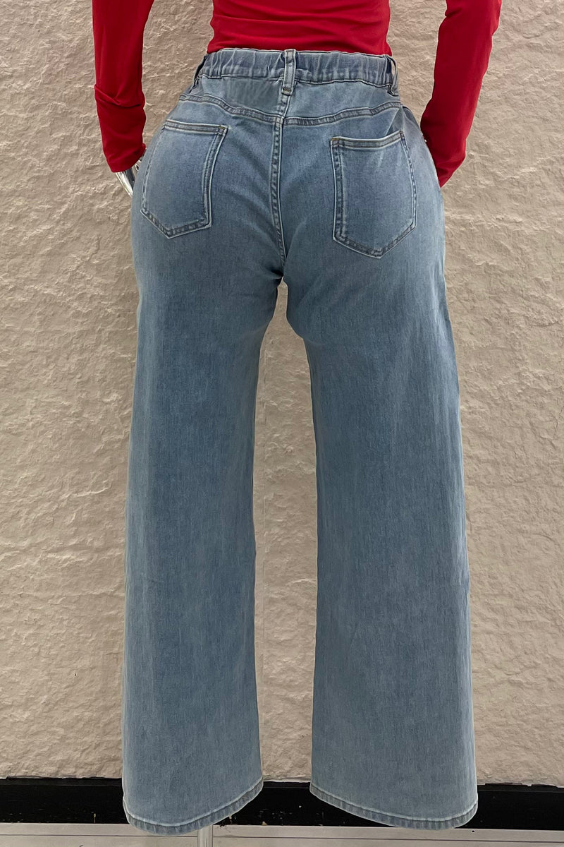 Pantalon Estampado de Flores Denim