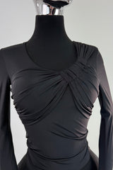 Blusa Manga Larga Escote Ruched Negro