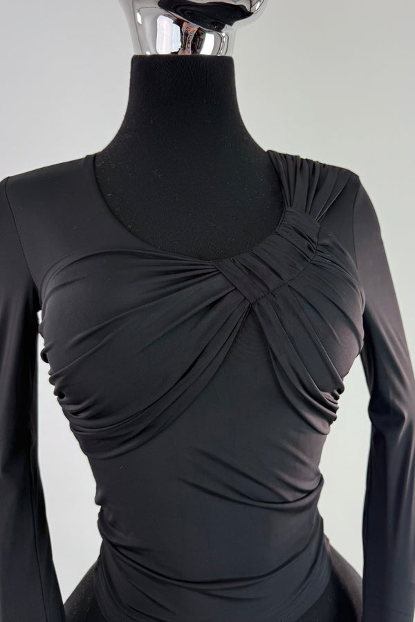 Blusa Manga Larga Escote Ruched Negro