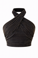 Croptop Halter Con Destello Dorado Y Plata