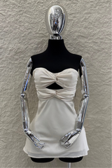 Vestido Strapless Satinado Beige