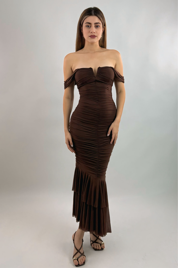 Vestido Midi Ruched Cafe
