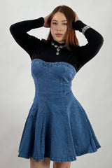 Vestido Strapless Volado Denim