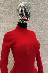 Vestido Manga Larga Tela Sweater Rojo