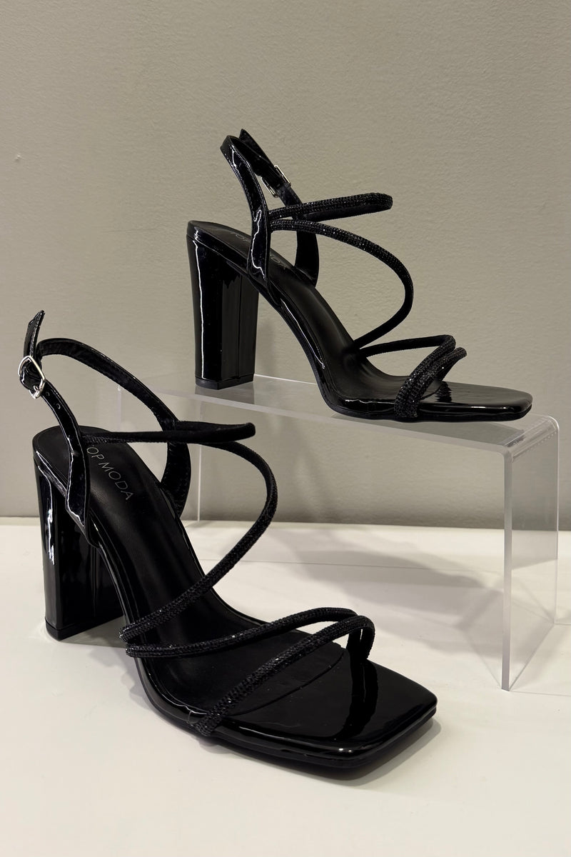 Zapatilla Tiras Rhinestone Negra