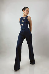 Set Top Apps Doradas y Pantalon Sastre Azul