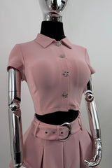 Set Top de Botones y Falda con Hebilla Rosa