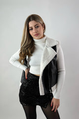 Chaleco Vinipiel Faux Fur Negro