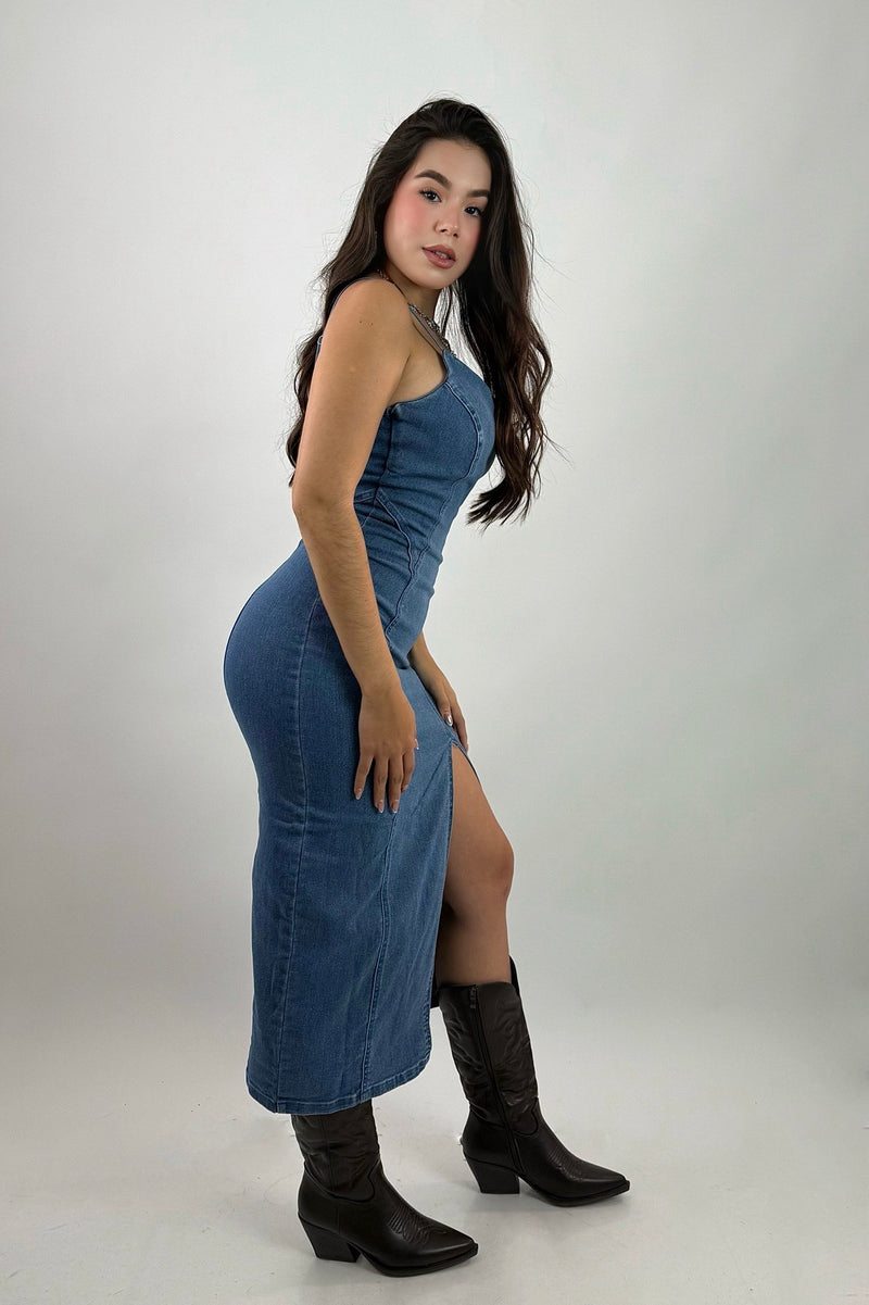 Vestido Midi Con Abertura Denim