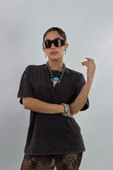 Playera Oversize Rhinestone Negro