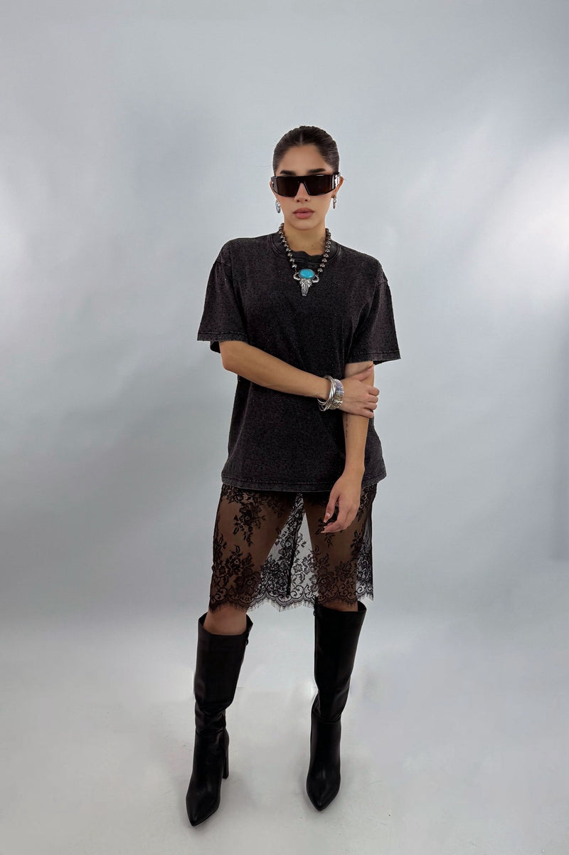 Playera Oversize Rhinestone Negro