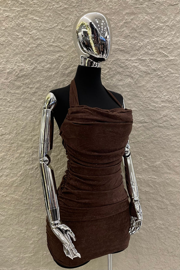 Vestido Ruched Halter Chocolate
