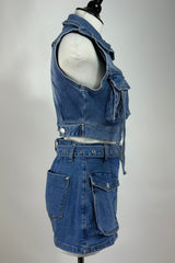 Blusa Corta Cargo Con Bolsas Denim