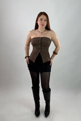 Chaleco Strapless App de Bolsa Cafe